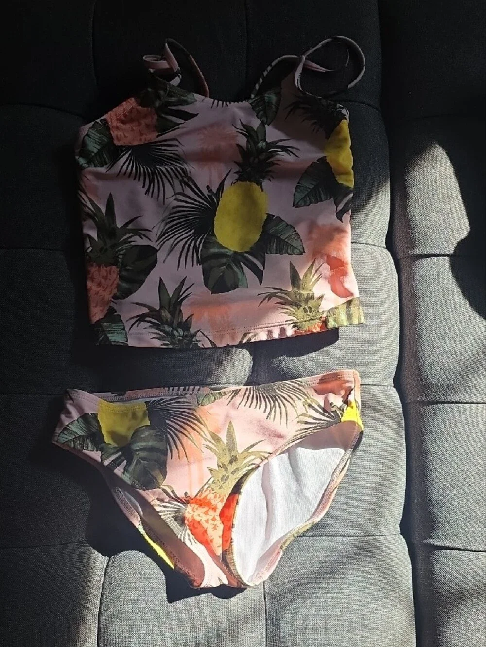 Girls Pineapple Print Pink Bikini Set